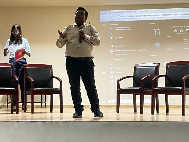 Speaking to an audience from the stage