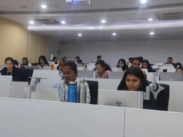 Students working at their own machines during a lab